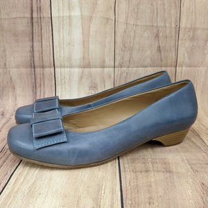 HOTTER *New* Chantel Shoes Blue Leather Ballet Pump Low Heel Flat Bow Sz…